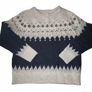 JohnPaulRichard Navy and Beige Nordic Crewneck Sweater Womens Small